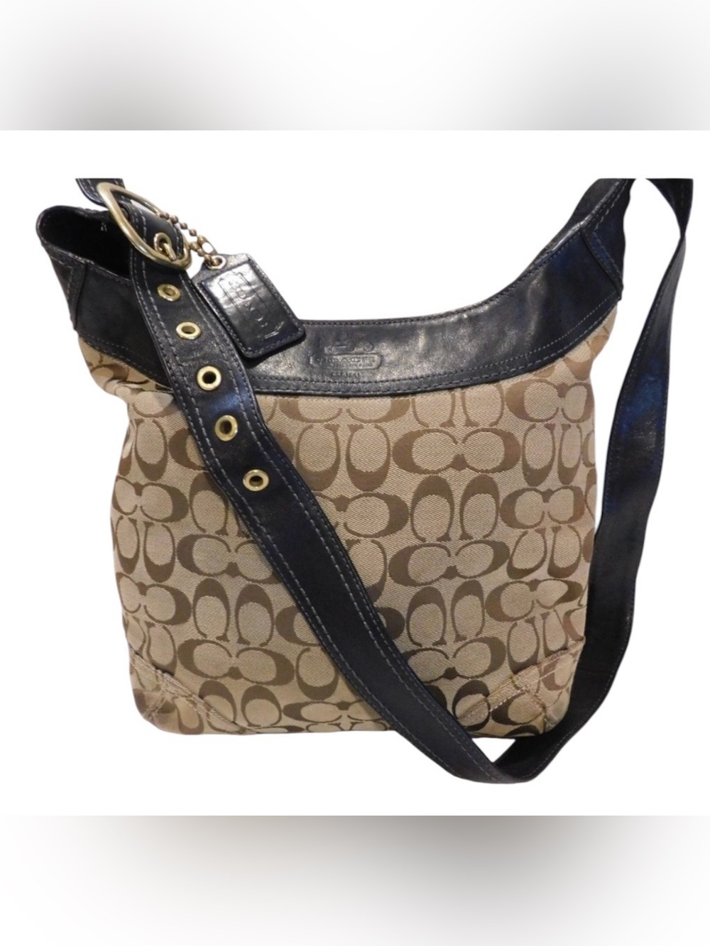 Vintage Y2K Coach Signature monogram Jacquard tan & black Hobo Shoulder Bag
